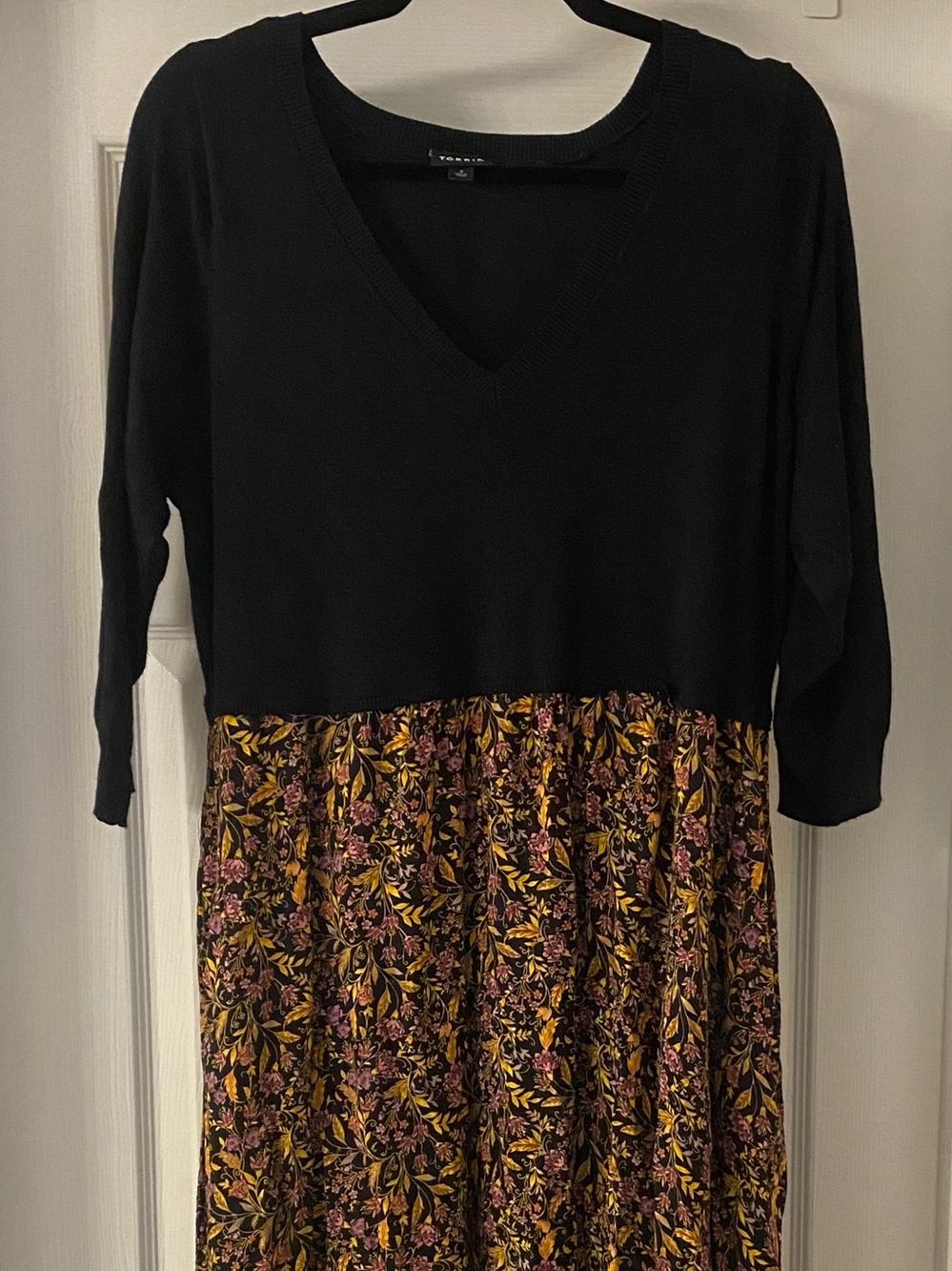 1001 Upcycled torrid Black V‑Neck Knit Top with Floral Skirt - Black, Mustard,
